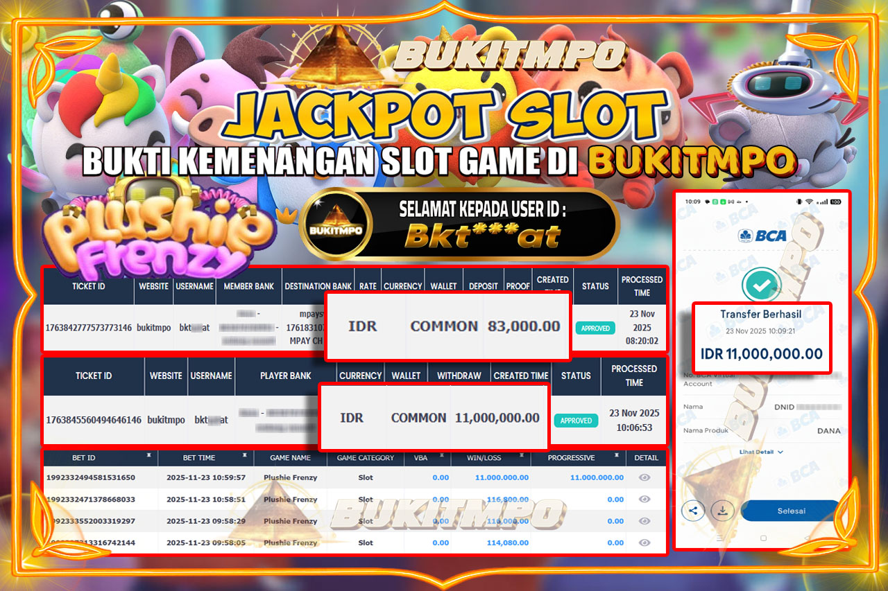 BUKITMPO JACKPOT  FLUSHIE FENZY - PG SOFT Rp.11,000,000.00,- LUNAS